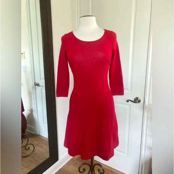 Ann Taylor Stretch Knit Sweater Fit & Flare Red Dress - Picture 7 of 14
